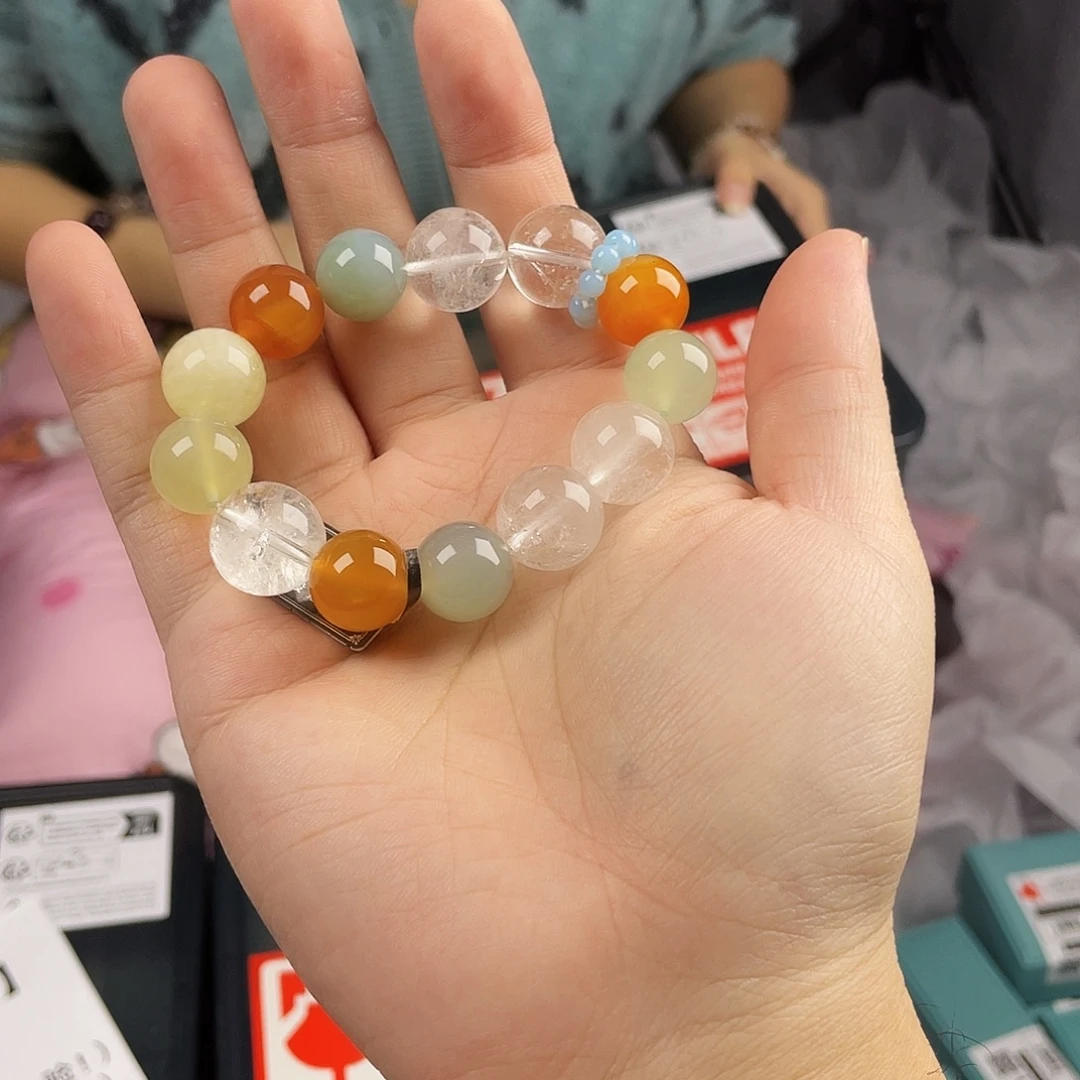 水晶银S925镀金镶嵌手串