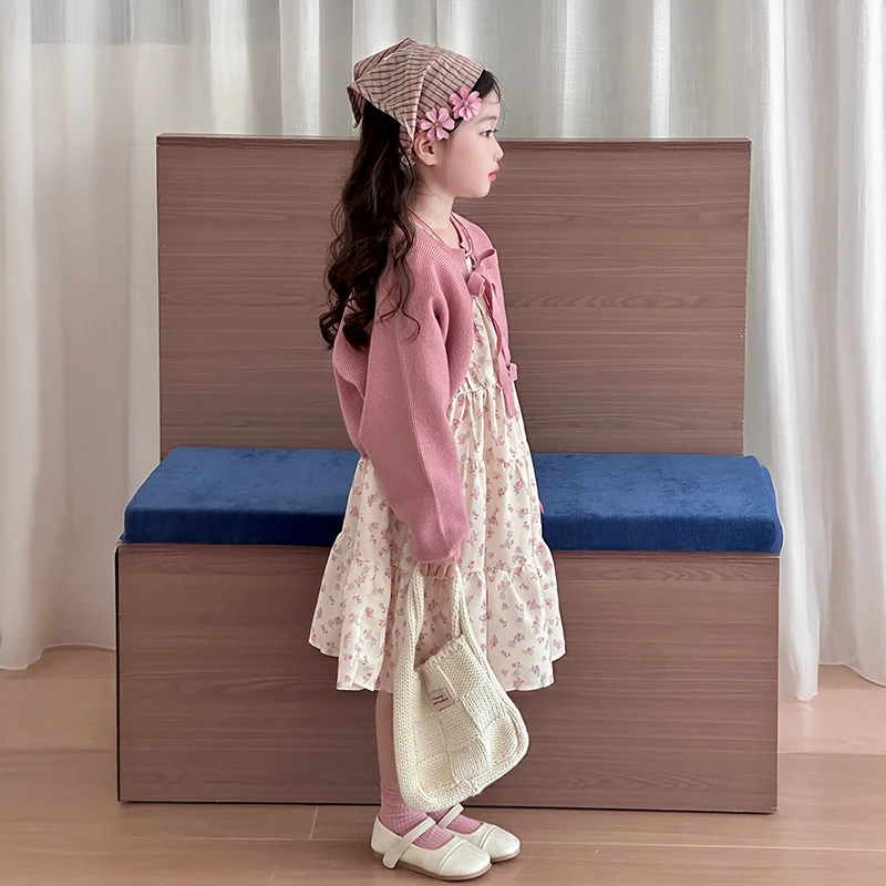 女童秋装裙子套装2025新款女孩早秋穿搭针织衫儿童秋季碎花连衣裙