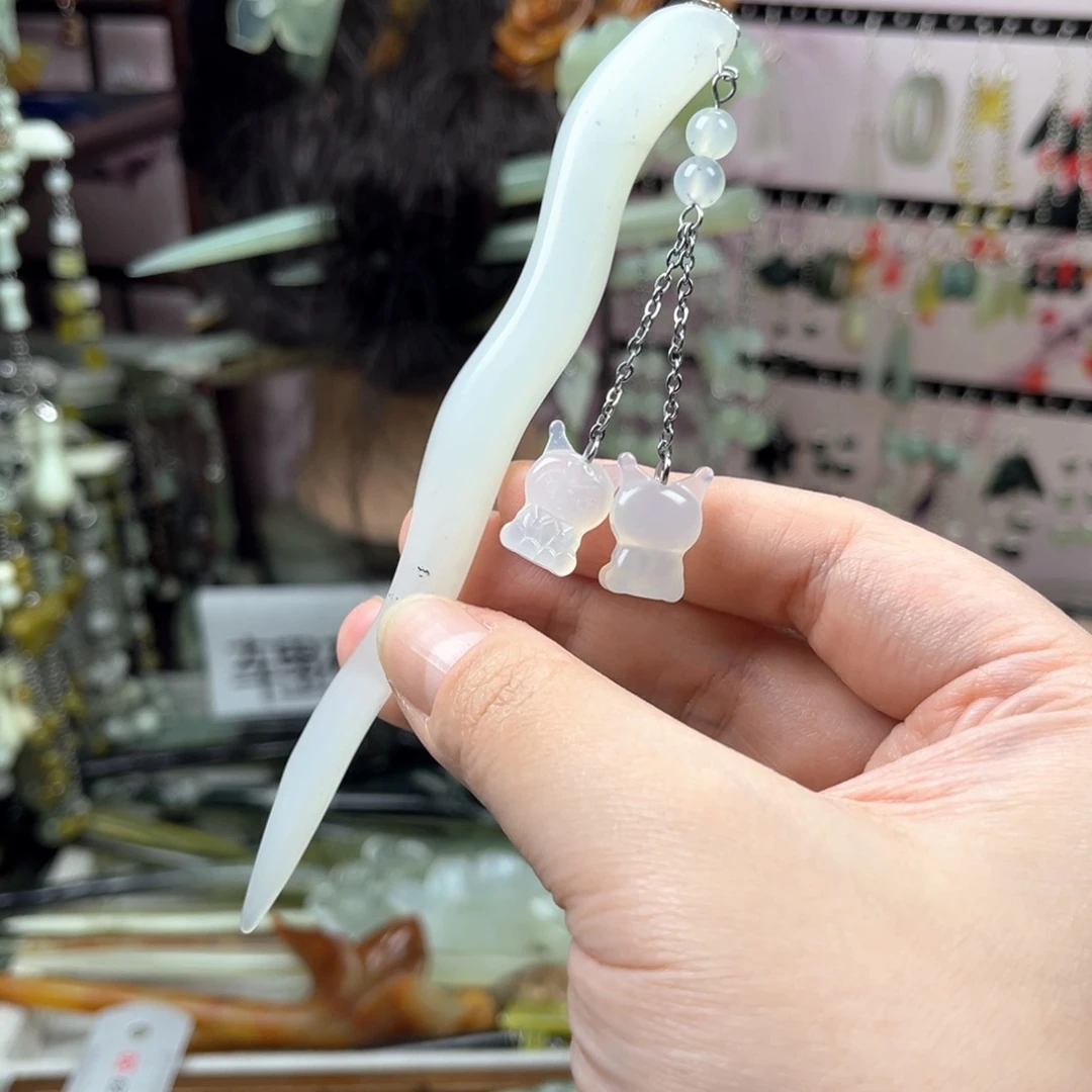 岫玉未镶嵌发饰长度14厘米左右的