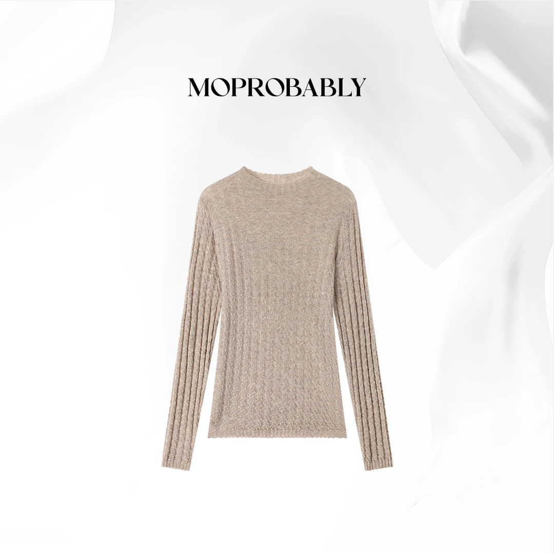 Moprobably贝贝「暖临纱」 纯色波纹百搭套头毛衫B5376109
