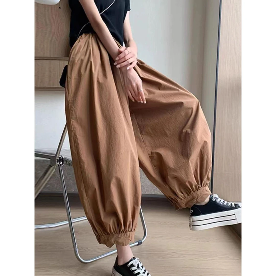 冰丝胖mm运动裤女夏季薄款宽松防晒休闲哈伦裤速干束脚灯笼九分裤