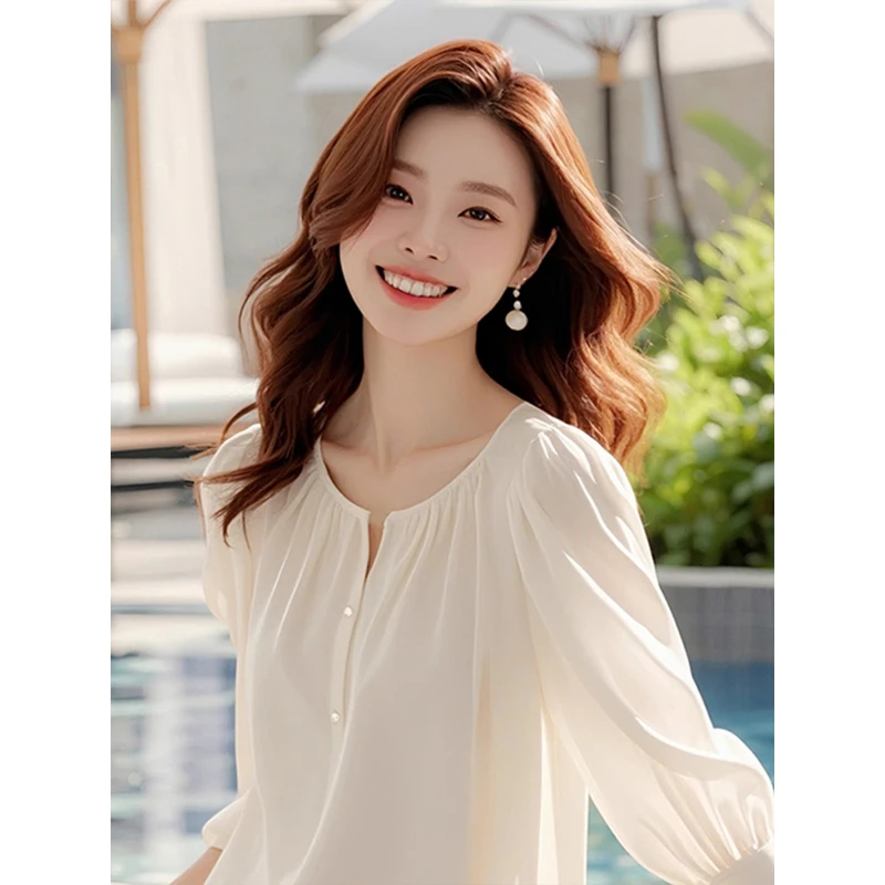 五一必备出游服装法式优雅气质衬衫女夏季新款漂亮绝美七分袖上衣