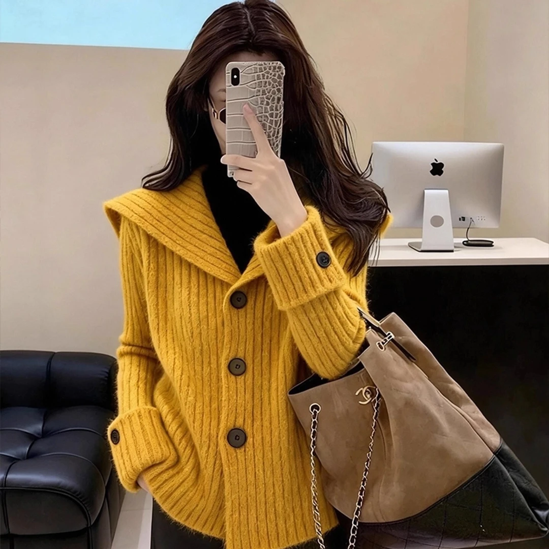 Y83黄色针织毛衣轻奢高端绝美巨好看超火小众不撞款软糯厚外套