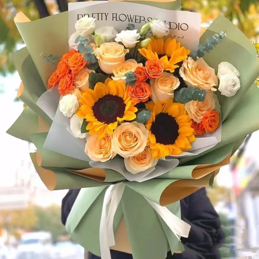 【一捧阳光】9枝香槟3枝向日葵混搭花束鲜花 花店 花成人礼花束毕业花束生日花束