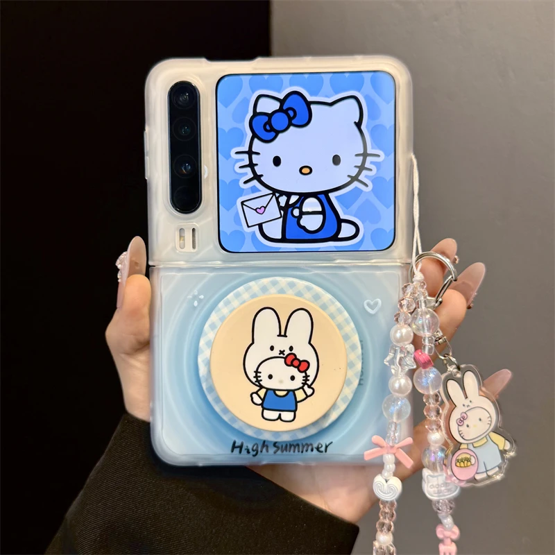 适用华为purax典藏版折叠屏手机壳pocket2透蓝波漾纹kt猫磁吸支架