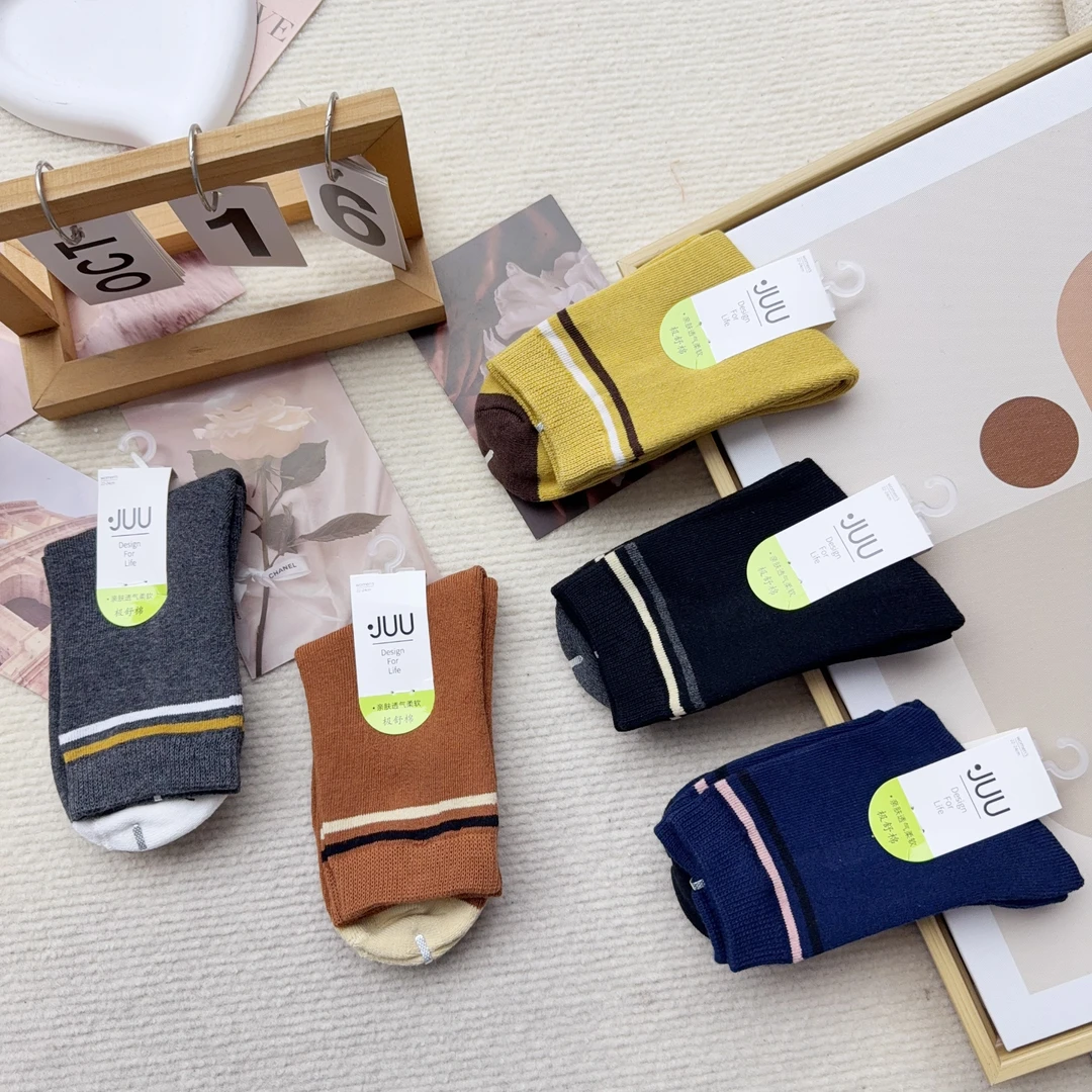 6043 五双女袜秋冬保暖时尚中筒袜