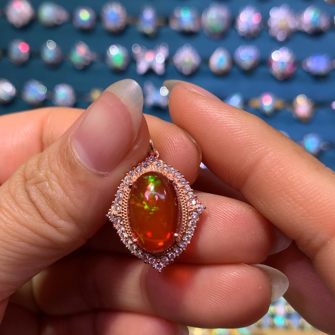 桃***水欧泊银S925镶嵌吊坠定制改款戒指不退不换