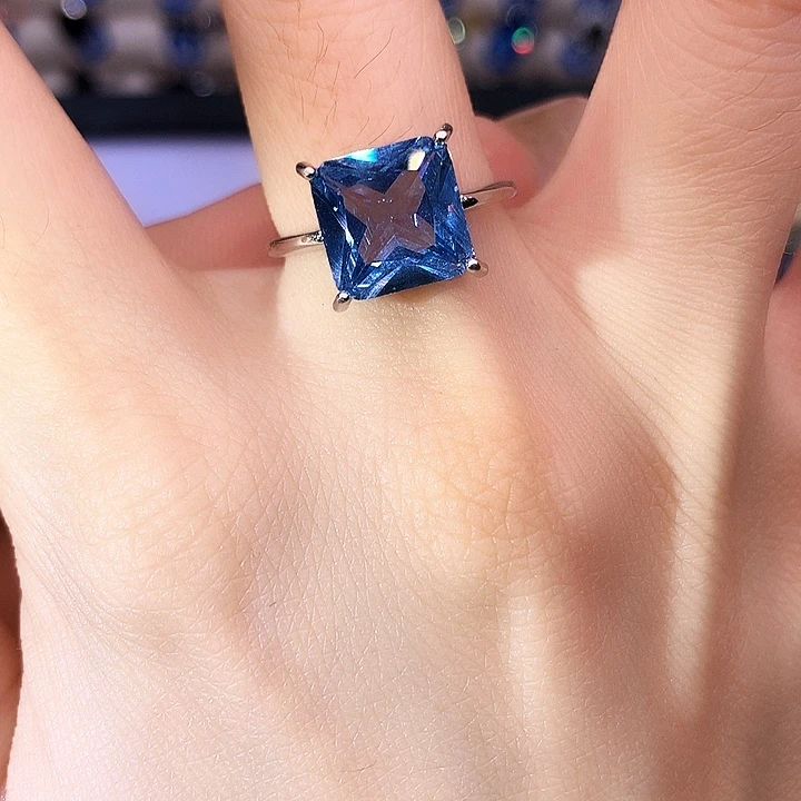 海蓝宝石戒圈银S925镶嵌