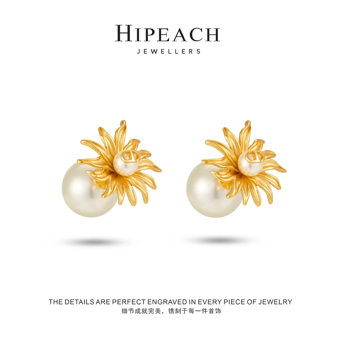 铜合金耳饰 镀K金 微笑太阳花耳钉HTJF0106