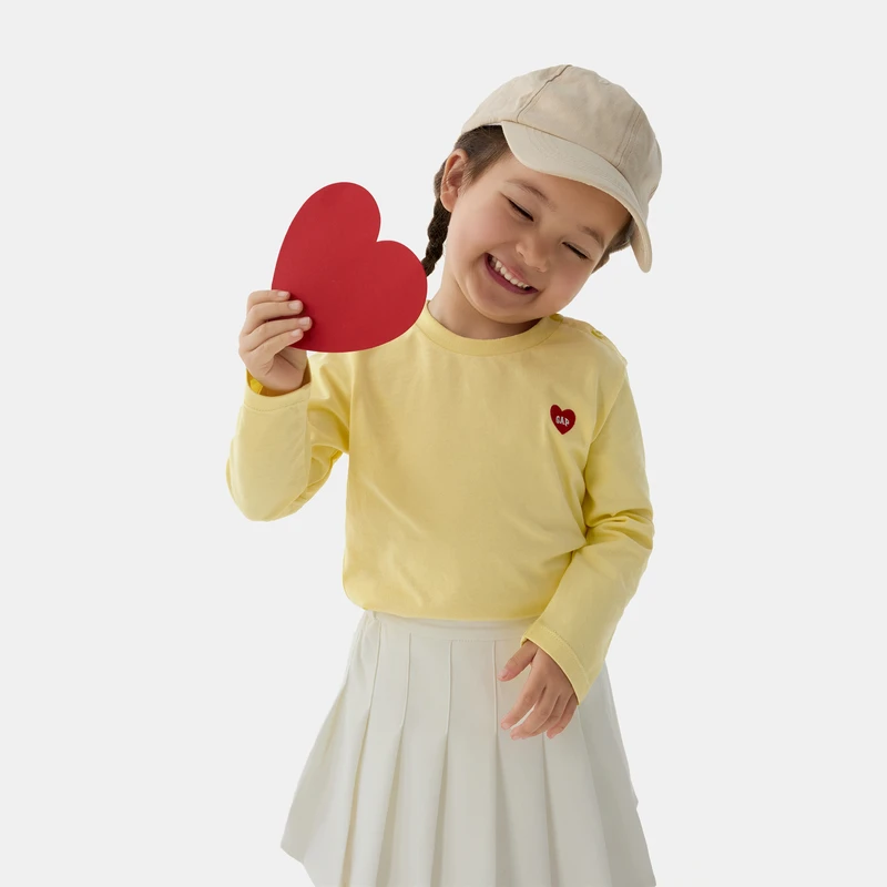 【大小童同款】Gap女童2025春季新款纯棉爱心logo长袖T恤759905