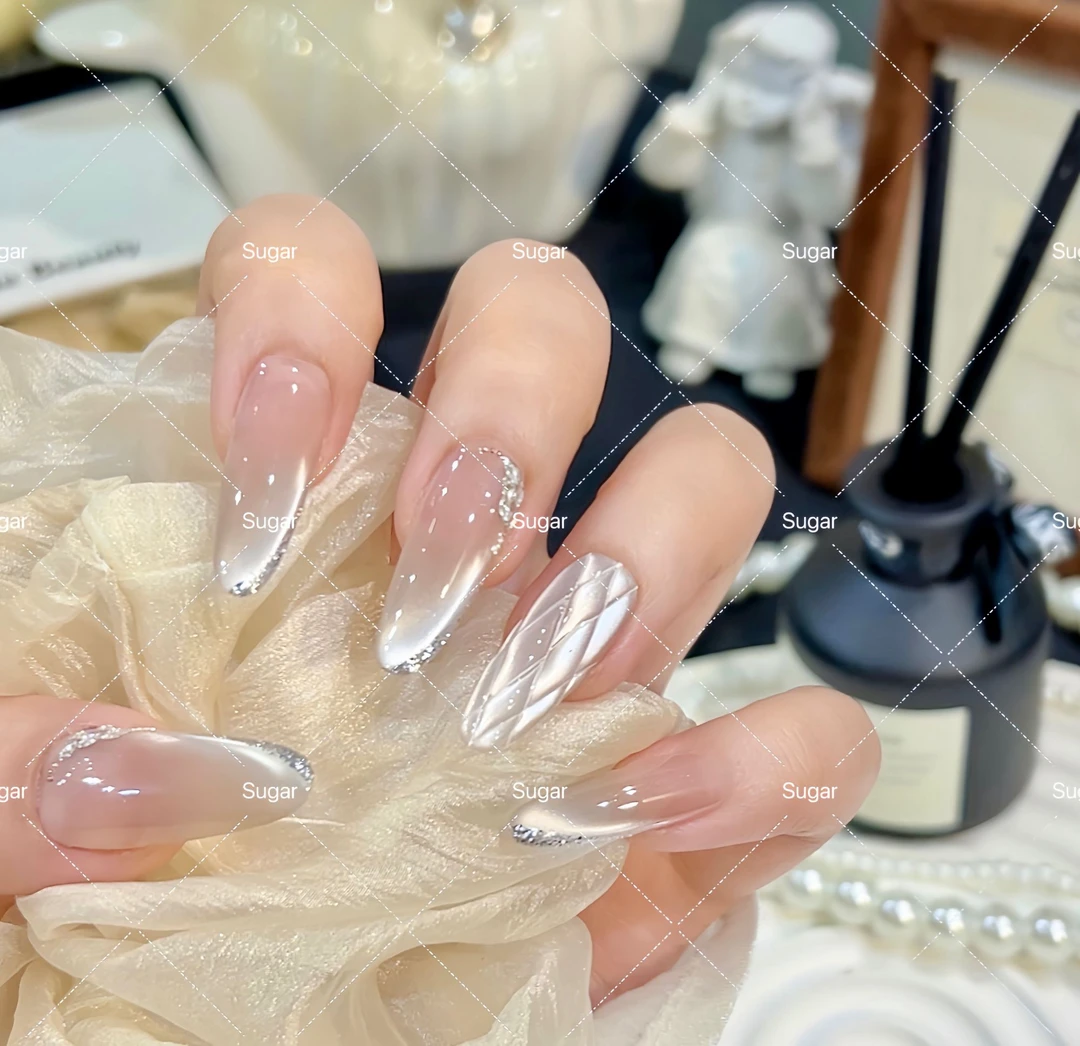 【月光菱格】高级轻奢纯欲猫眼纯手工穿戴甲显白软甲美甲贴10片