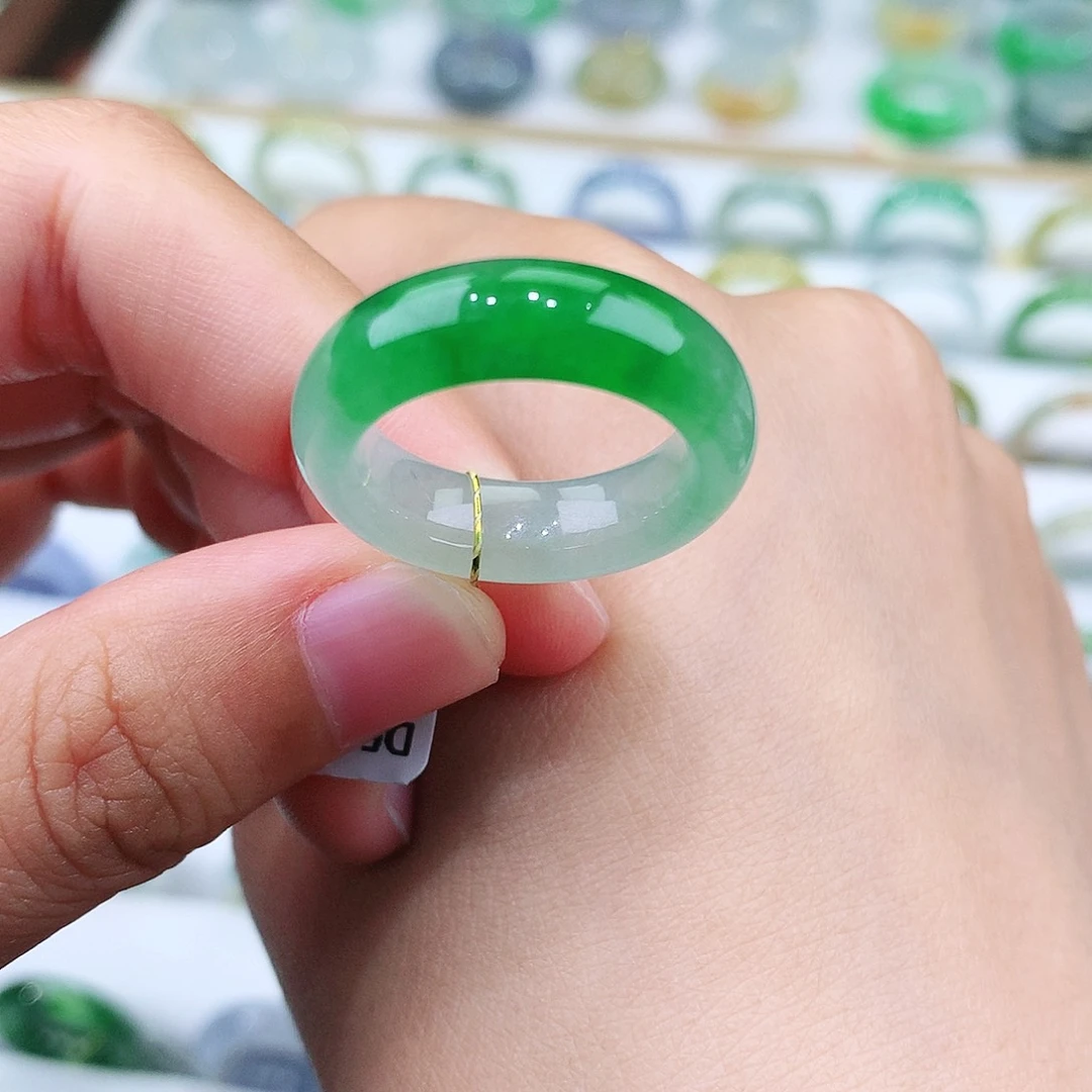 翡翠戒指未镶嵌15号冰润正阳绿