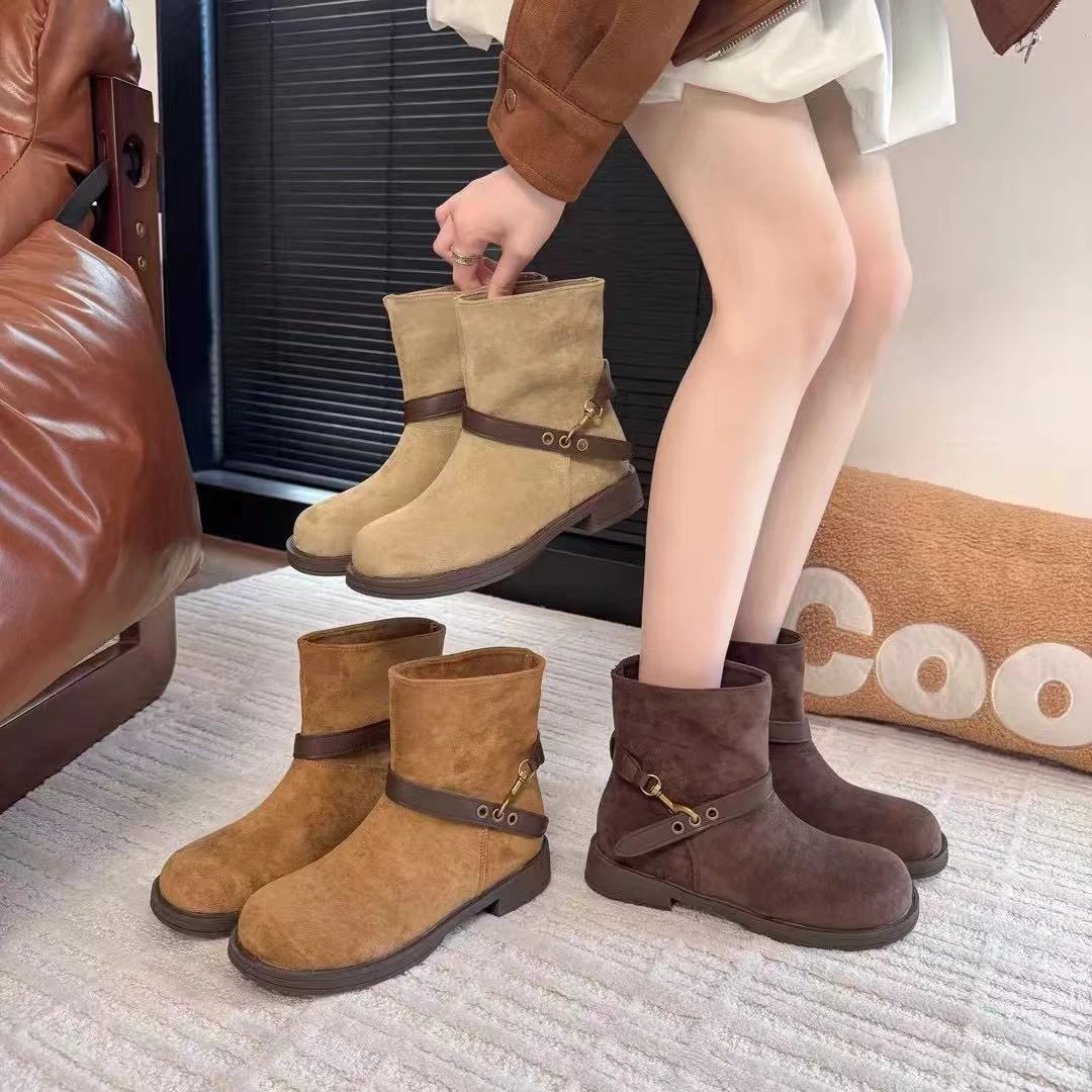 TD16巴恩风~2025秋季新款圆头复古厚底增高切尔西短靴女FZNDD083