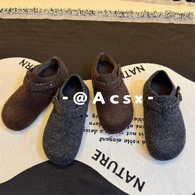 【阿茶】全包毛毡~跟高4CM /2025秋冬新款加绒厚底增高包头博肯鞋女