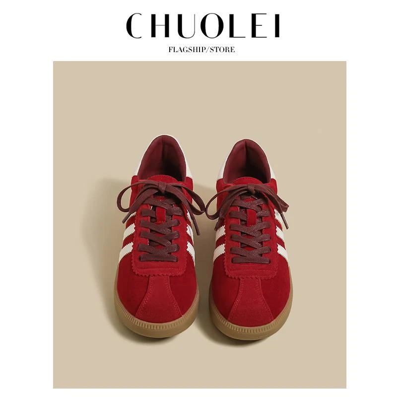 羊皮版~真皮阿甘鞋潮鞋女款爆款2025新款男女同款平底系带德训鞋