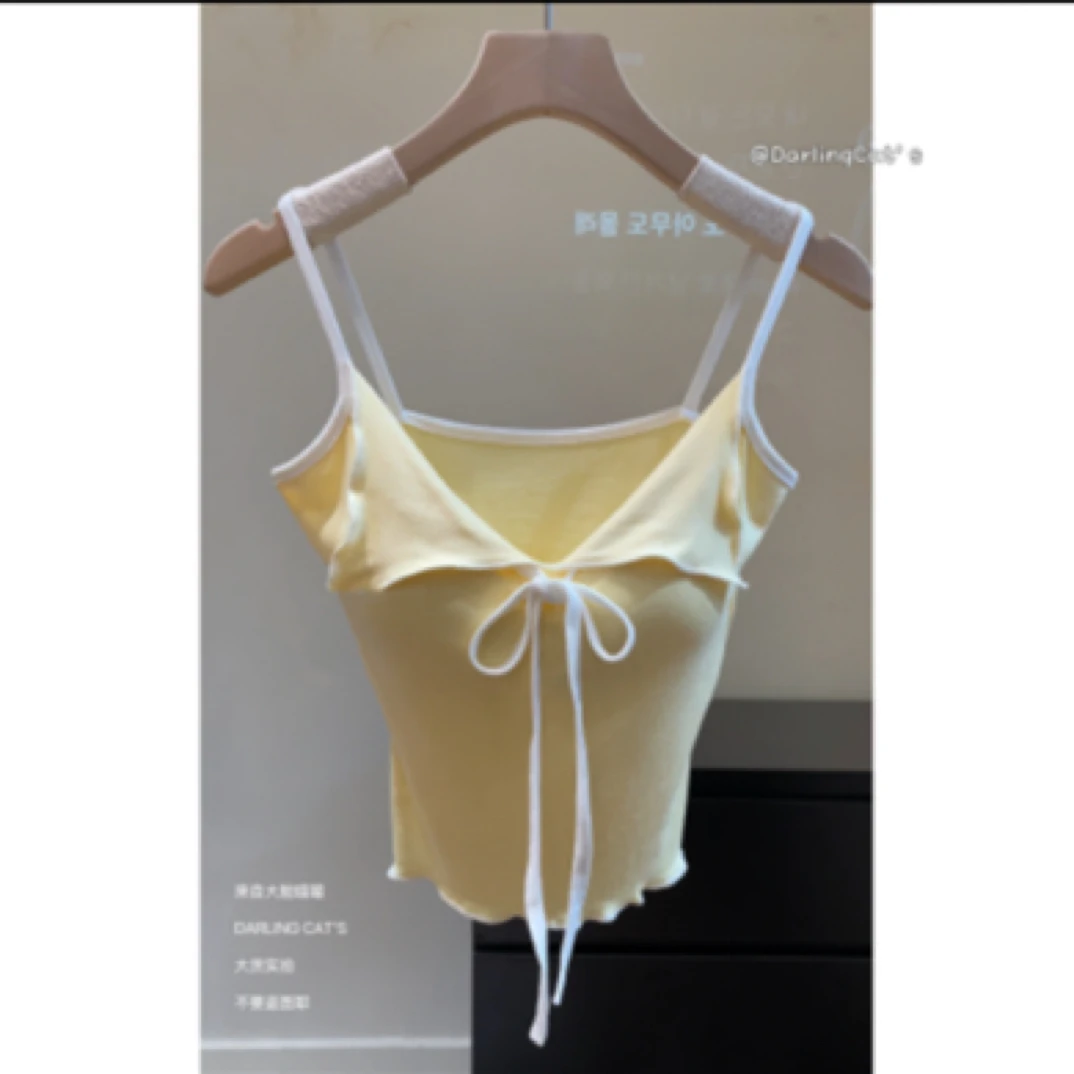 大脸喵 撩系甜心 撞色翻领吊带背心女夏外穿甜辣无袖小上衣