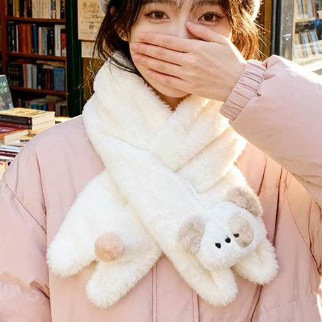 围巾女秋冬立体可爱小狗毛绒围巾可爱卡通学生潮搭防风保暖奶呼呼