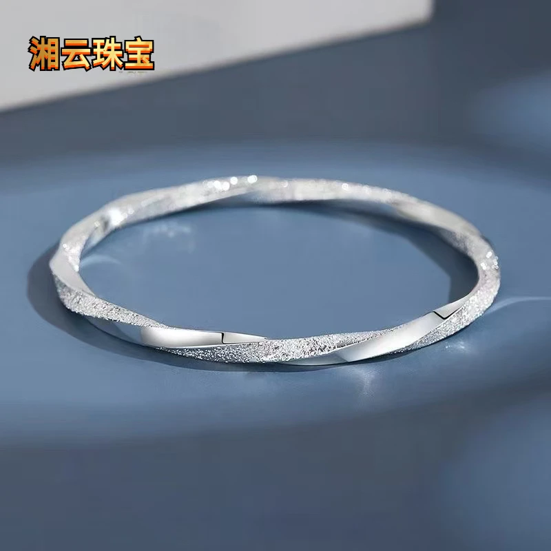 足银手镯 999.9银莫比乌斯闪亮纯银手镯闭口实心银镯子约25克