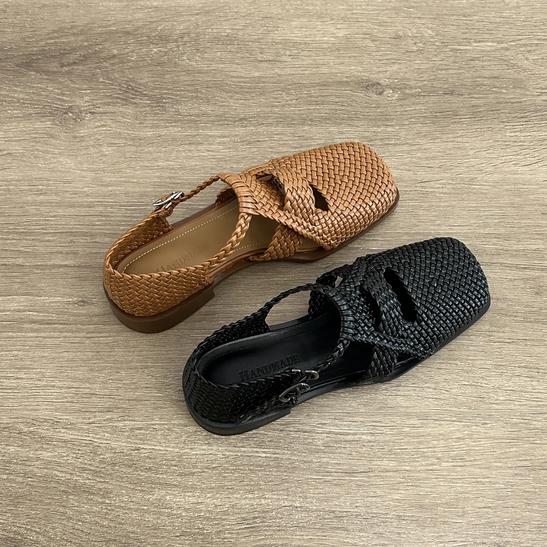 Dannyfrey小众真皮镂空编织透气小凉鞋女夏新款外穿包头罗马凉鞋