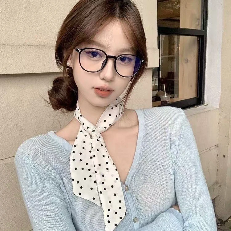 白色波点小丝巾女韩系春夏绑包包缠手柄丝带领巾百搭长条飘带爆款