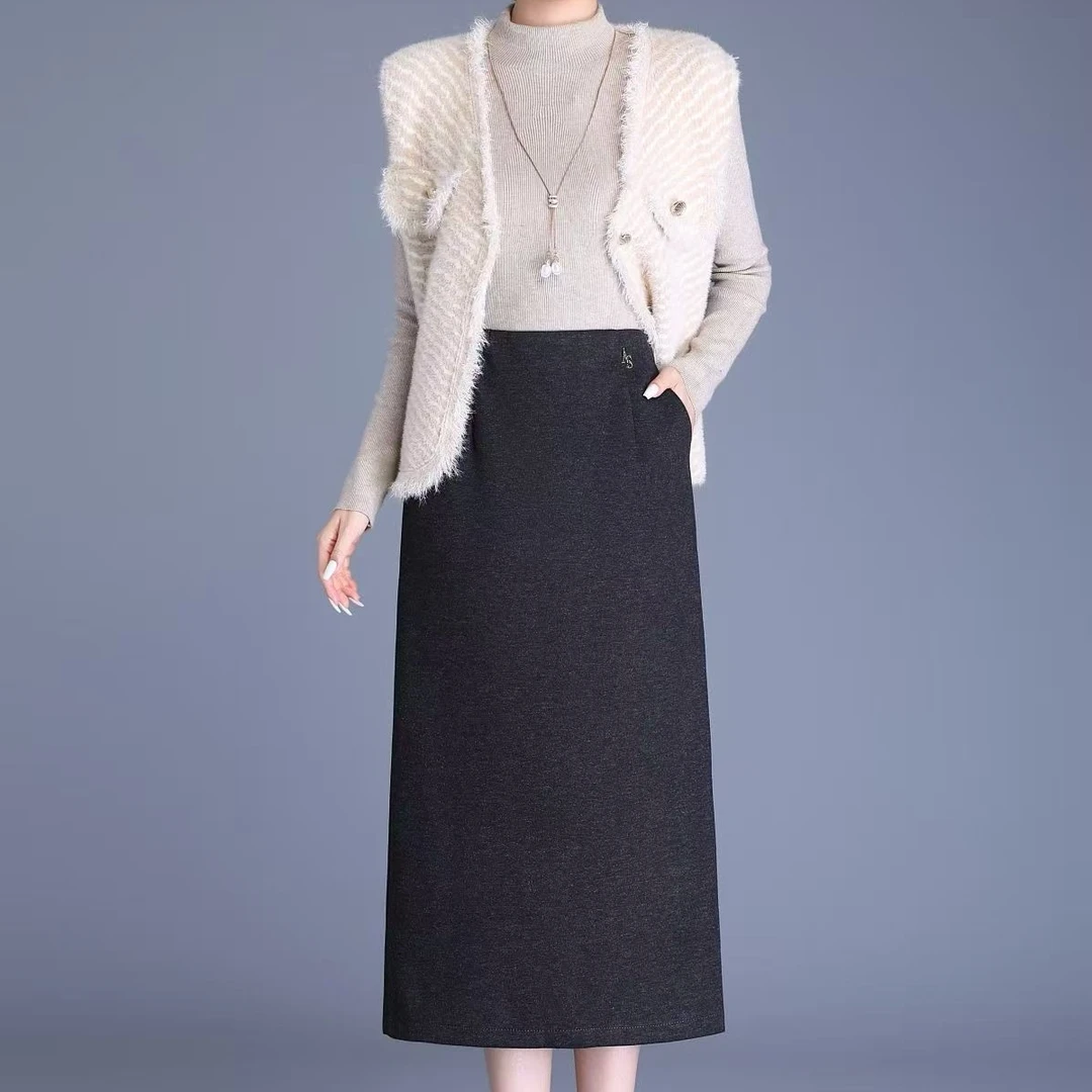 冬季新款简约时尚百搭显瘦直筒裙