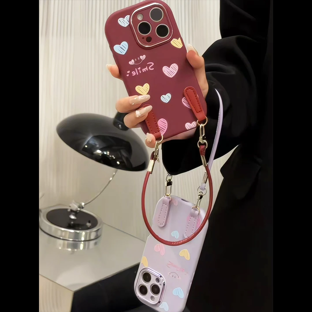 微笑涂鸦适用苹果16华为p70oppo小米15vivo金属小胖妹挂绳手机壳