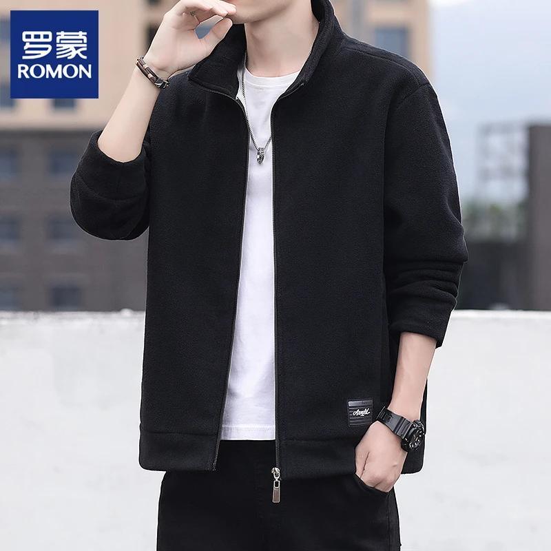 Romon/罗蒙男士抓绒衣外套秋冬季摇粒绒夹克立领休闲百搭开衫卫衣