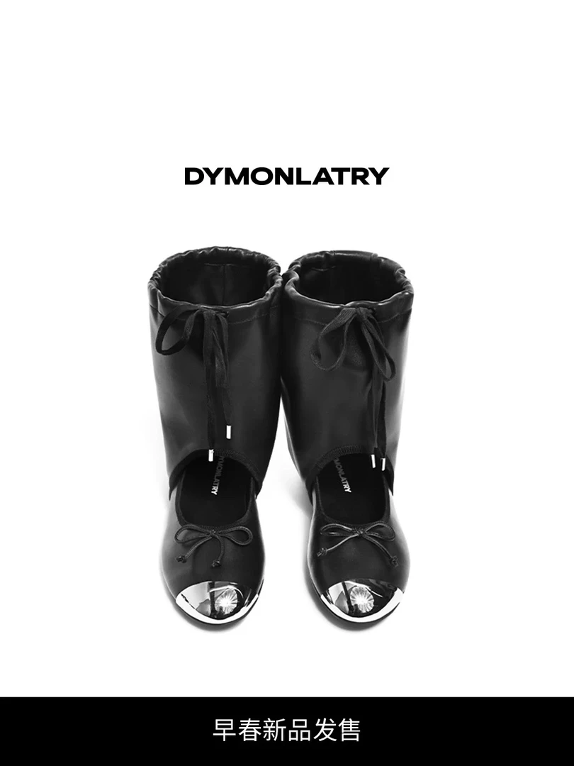 DYMONLATRY2025春季新款女士短靴方头金属蝴蝶结镂空女靴