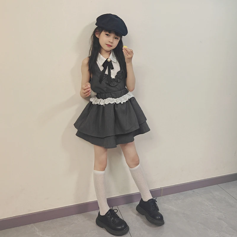 女童洋气套装夏季2025新款女孩秋装背心衣服女宝学院风裙子两件套