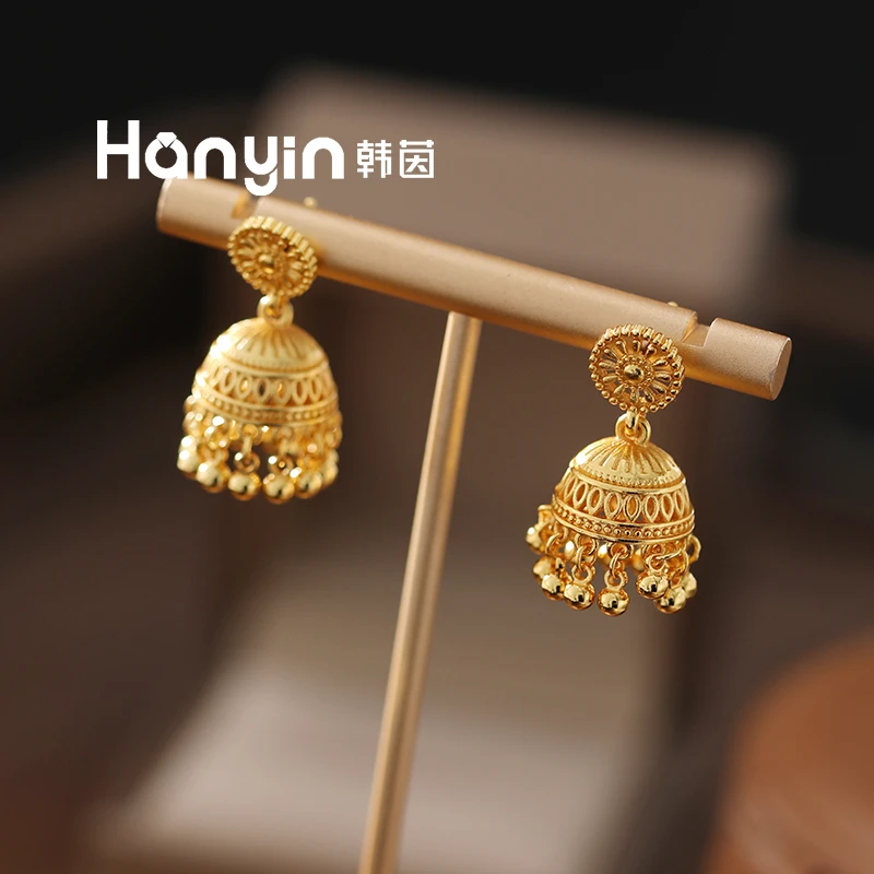 铜合金耳饰 925银针国潮新中式原创设计鸟笼立体流苏耳钉气质女款