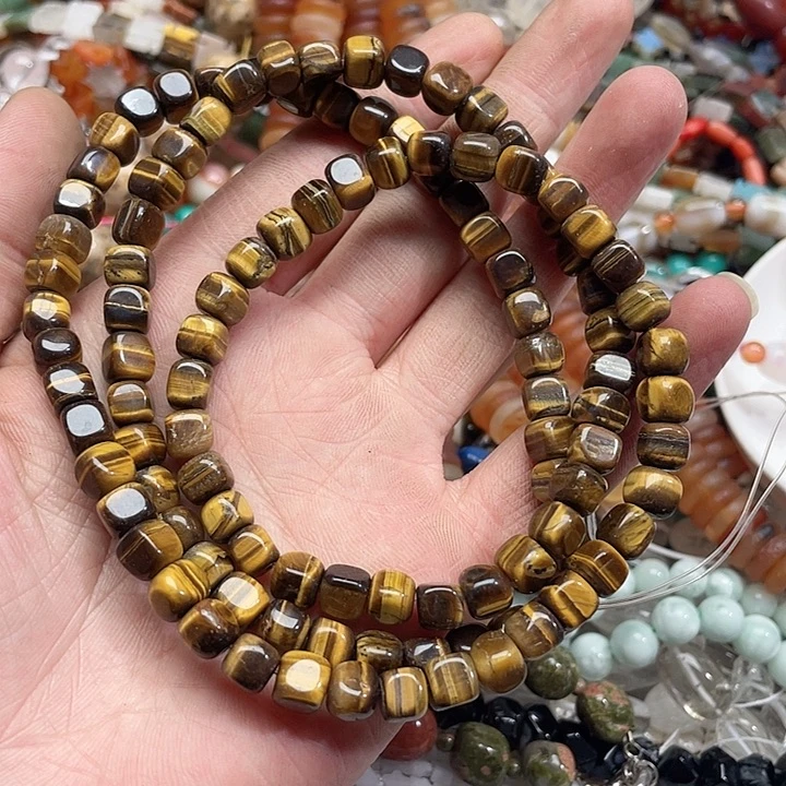 玛瑙/玉髓珠宝半成品未镶嵌一条7mm虎眼方糖毛衣链