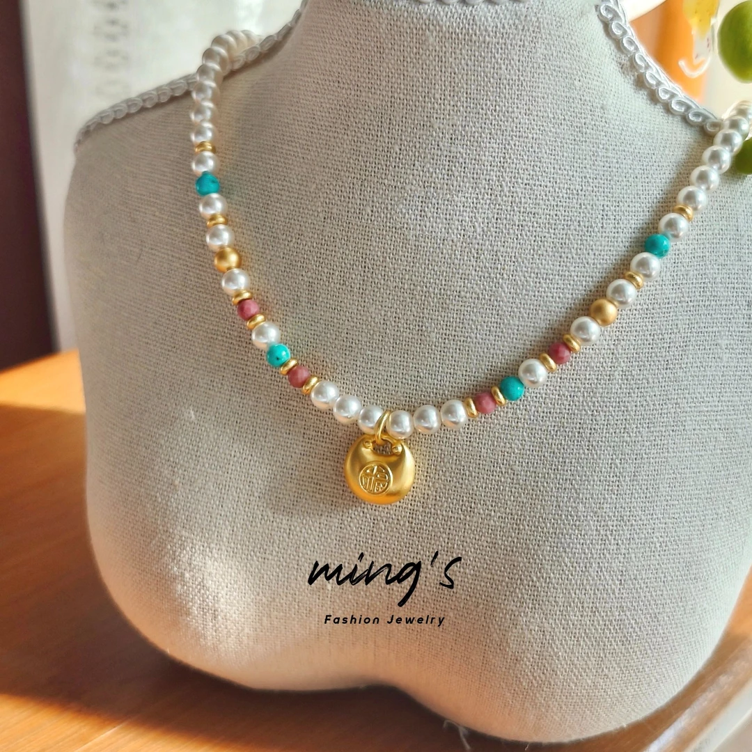 钛钢项链 【小胖福】金色小众手工彩色手作时尚可爱坠链吊坠精致ins