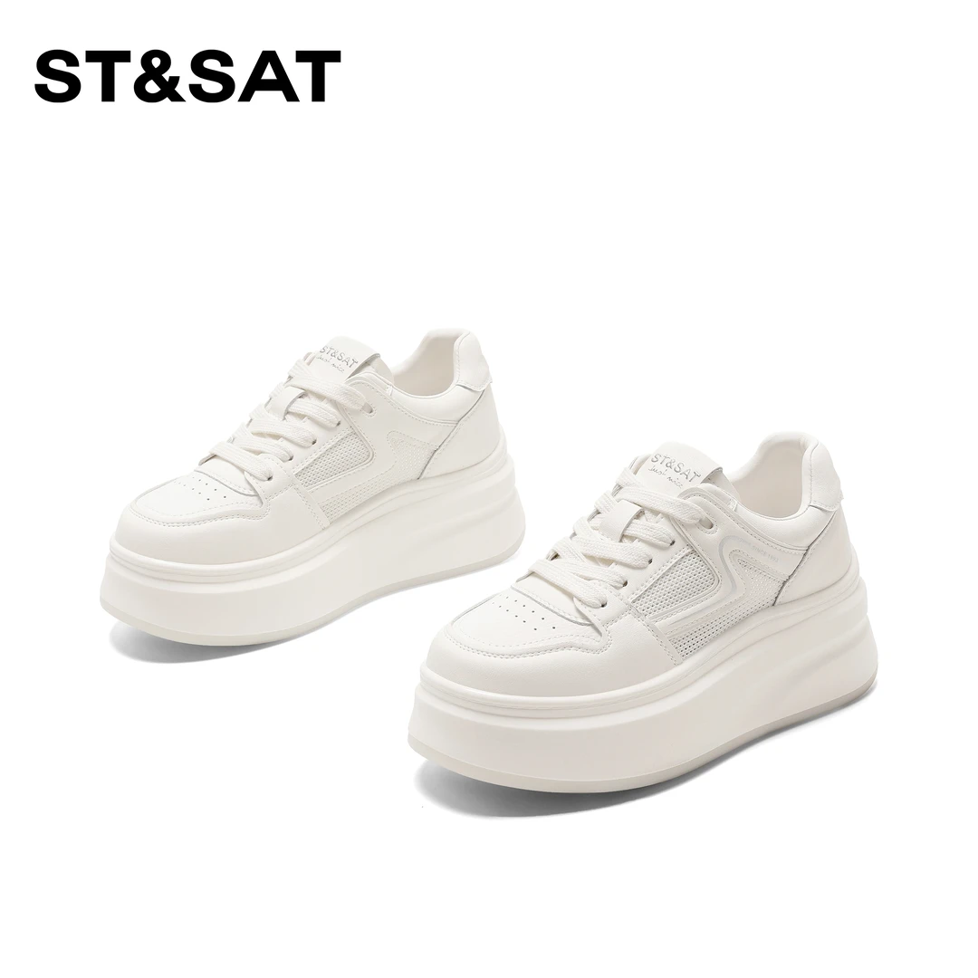 St&Sat/星期六休闲鞋女2025春季新款厚底简约百搭圆头系带小白鞋