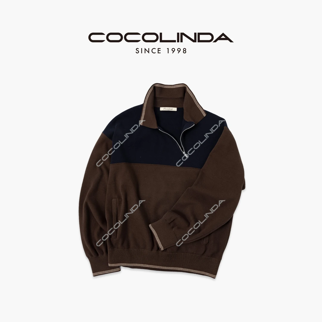 COCOLINDA| "松弛时刻【斜拉链】MIU风14针细腻条纹拼色针织衫S5543