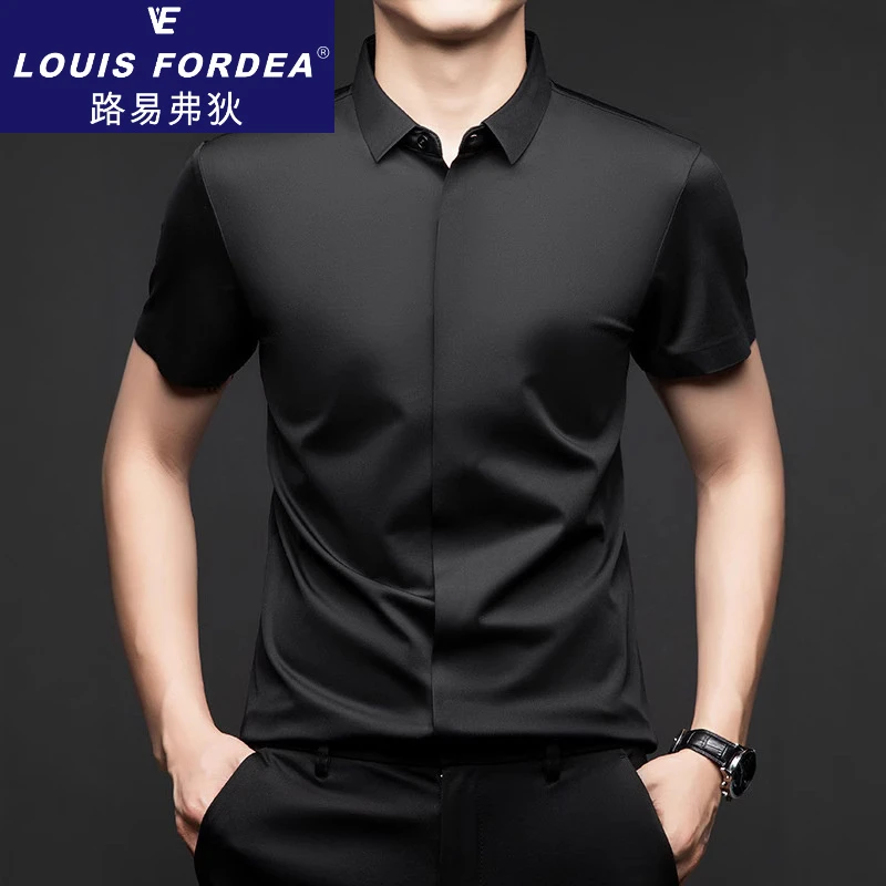 Louis Fordea/路易弗狄短袖衬衫男式夏季商男式夏季美式冰丝T恤