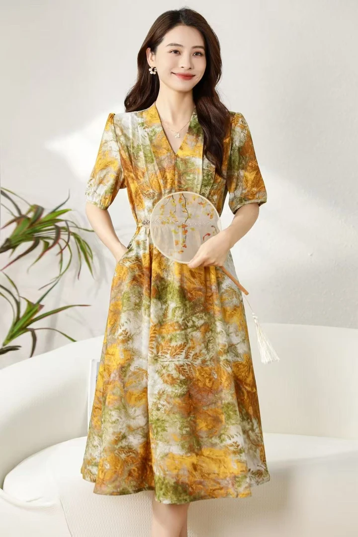 秋香8664气质时尚休闲女士夏季印花连衣裙女装气质时尚洋气