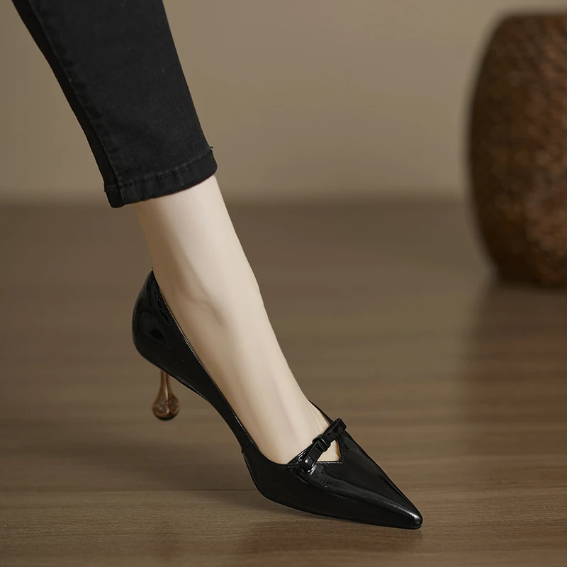 小个子手工女鞋7cm~尖头细跟高跟鞋气质百搭浅口单鞋不累脚工作鞋