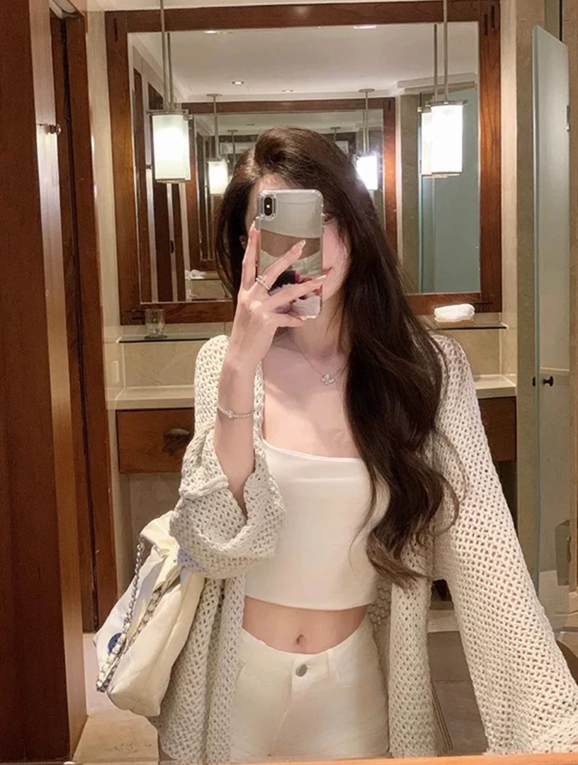 温柔镂空系带针织开衫女2025夏季设计感宽松薄外套