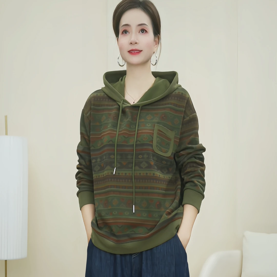 533新款春季时尚休闲百搭连帽卫衣春秋宽松显瘦文艺印花上衣女