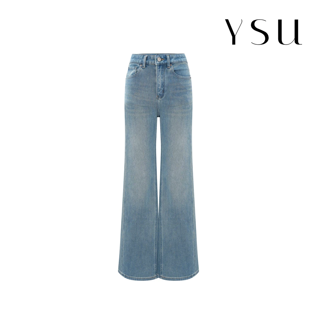 【余书】高腰浅蓝喇叭微喇牛仔裤阔腿裤百搭垂感牛仔长裤Y304329