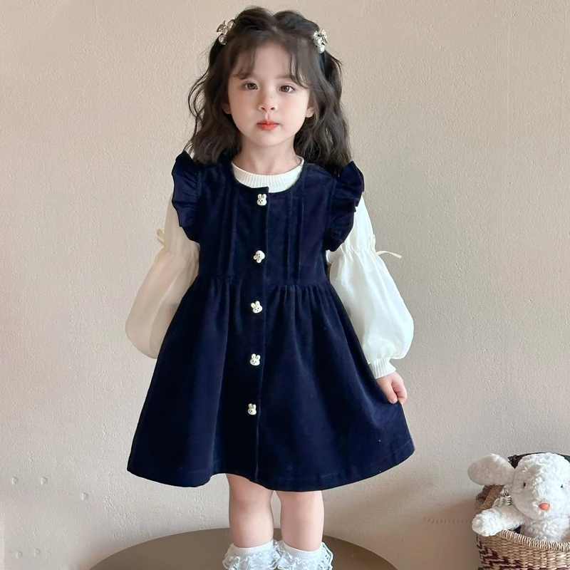 女童春季连衣裙2025新款儿童牛仔背心裙套装洋气宝宝春秋公主裙子