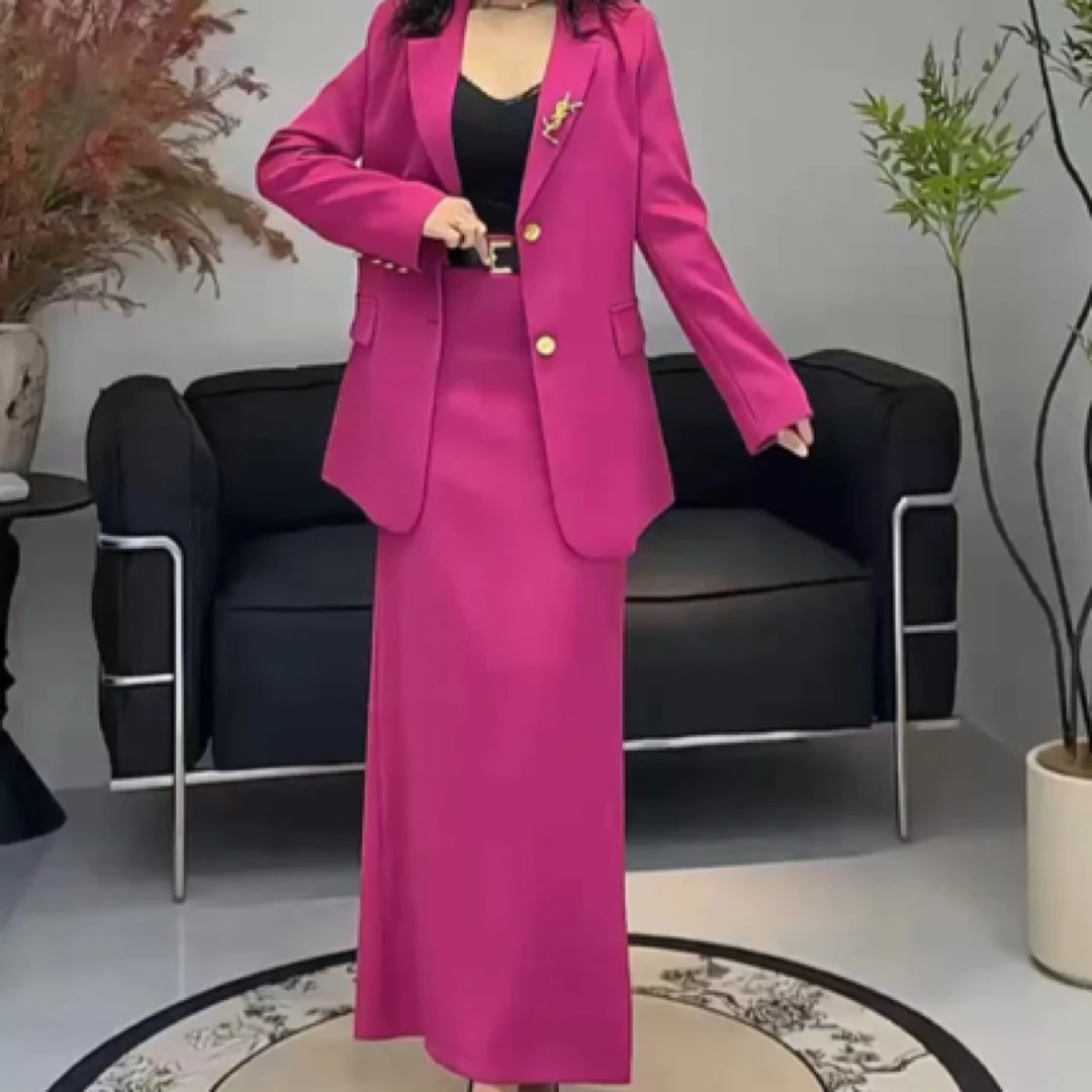 胖mm时尚显瘦高级感套装女秋季大码复古西装外套高腰半身裙两件套