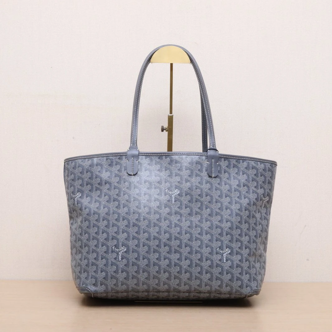99新 Goyard 小花柳 Artois 拉链 购物袋 Tote MM 小号灰色 PVC