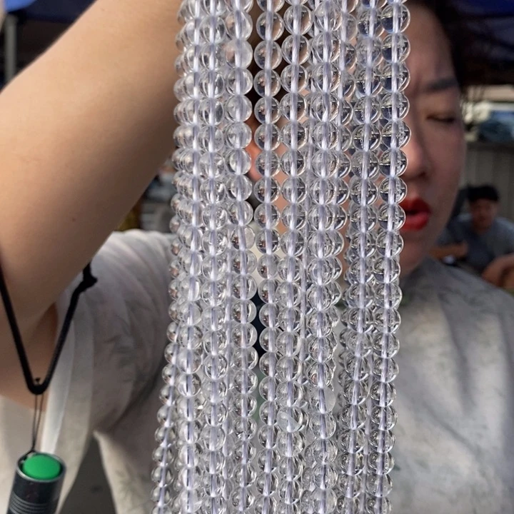 水晶珠宝半成品未镶嵌白水晶串珠8+（约48颗）A+B微棉