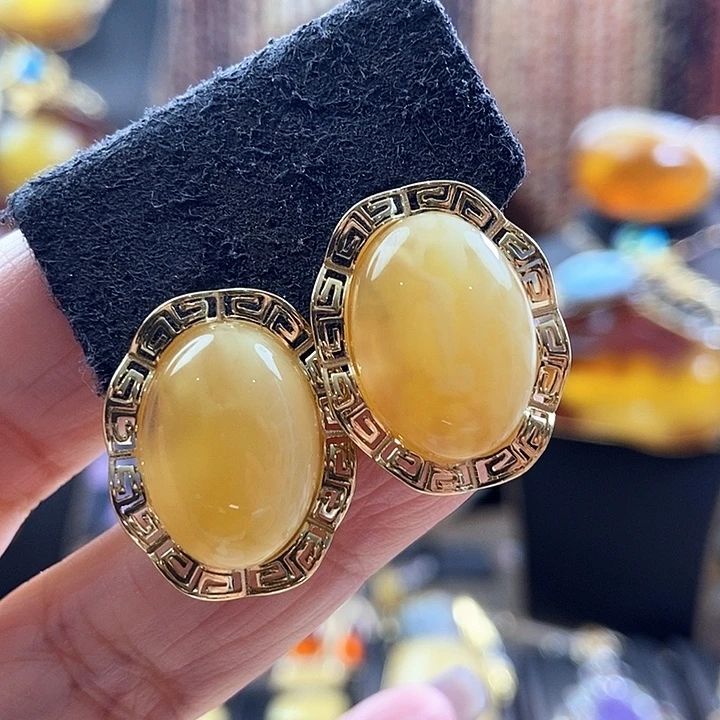 琥珀银S925镶嵌耳饰耳环