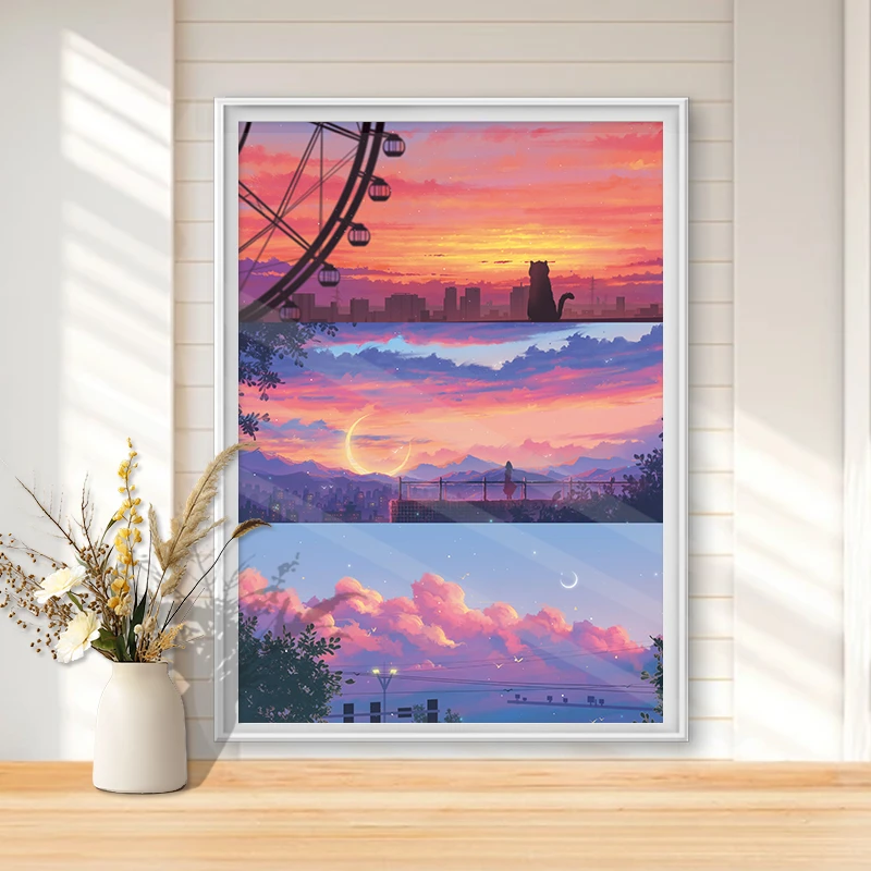 PJLT晚霞1000片闪粉膜工艺进口蓝卡材质背面分区图案风景拼图18岁