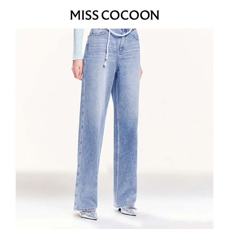 missCOCOON珍珠腰带牛仔裤25高腰阔腿裤0127