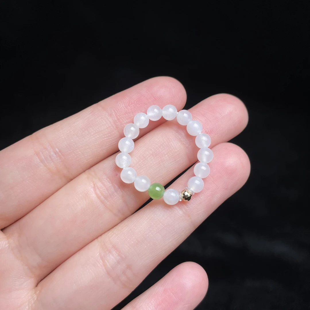 【玉氏珠宝】18K和田玉白玉圆珠戒圈 CAN3160168