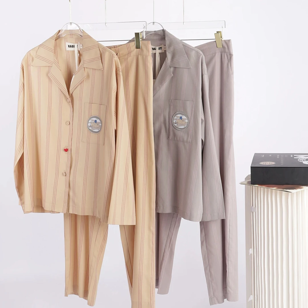 【小兔有爱】新潮牌可外穿天丝棉条纹居家服四季款套装