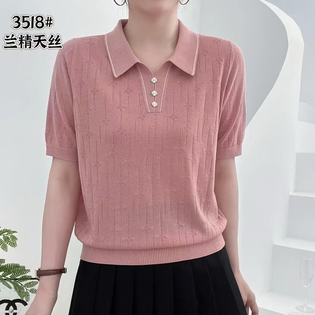 【莱赛尔天丝】妈妈装翻领天丝短袖时尚百搭洋气3518